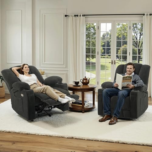MCombo Zero Gravity Power Recliner Chair with Heat and Vibration Massage, USB & Type C Ports, Cup Holders, Fabric 8015 (Brown) Z599462