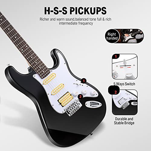 Donner DST-100B 39 Inch Electric Guitar Beginner Kit with Amplifier and Accessories W342