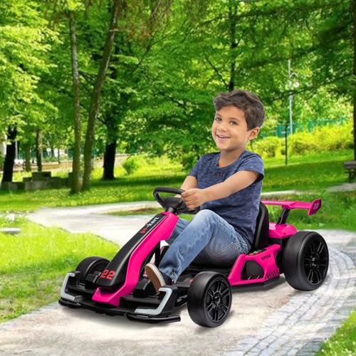 24V Kids Go Kart 300W Electric Drift Kart Car with Adjustable Seat, White X99654