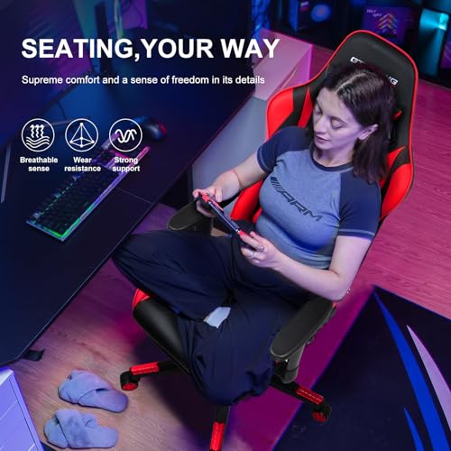 GTRACING Gaming Chair with Footrest, Ergonomic Reclining, Blue C551