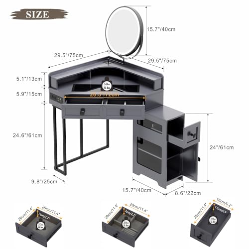 White Corner Vanity Desk with Mirror and Lights I97733