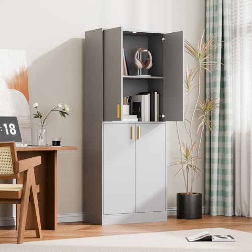 Cozy Castle 71" Tall Kitchen Pantry Cabinet with Doors and Shelves, Gray R70739