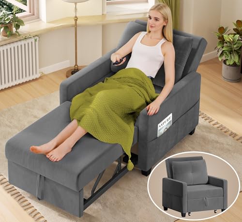 3 in 1 Convertible Sleeper Chair Sofa Bed with Adjustable Backrest, Blue M92497
