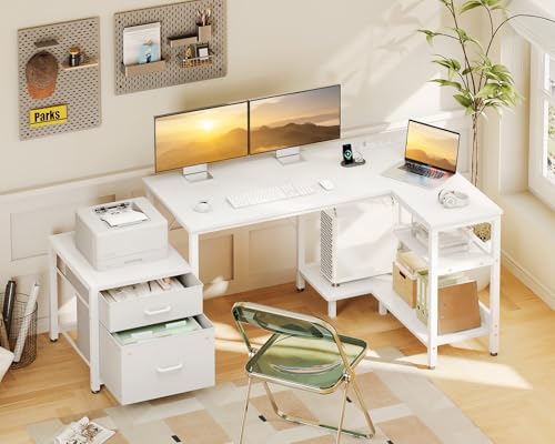 Casaottima 55 Inch L Shaped Desk with Drawers & File Cabinet, Rustic Brown B7734