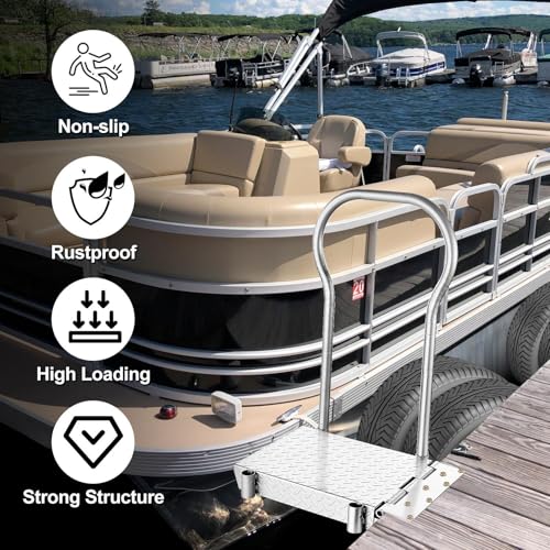 Folding Boat Boarding Platform with Handrail 500LBs Non-Slip Steel Z8149
