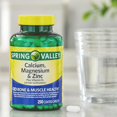 Spring Valley Calcium Magnesium Zinc Plus Vitamin D3 Caplets 250 Count with Weekly Pillbox J554738