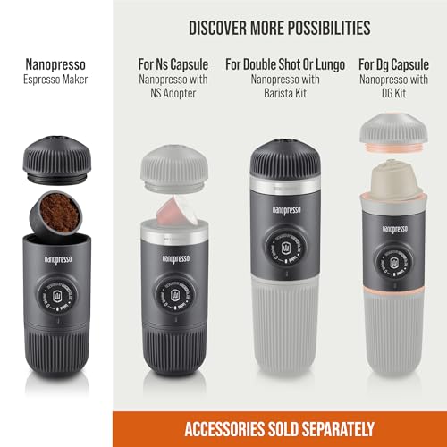 WACACO Nanopresso Portable Espresso Maker, 18 Bar Pressure, Manual Travel Coffee Maker F884