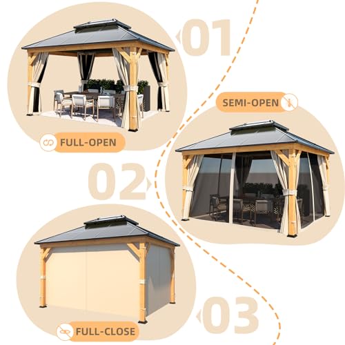 YOLENY 10'x13' Hardtop Gazebo with Aluminum Frame and Curtains F853