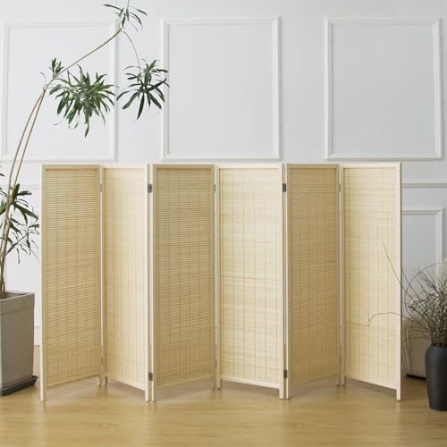 3 Panel Bamboo Room Divider, Double Sided, Brown, 47.2"H E393