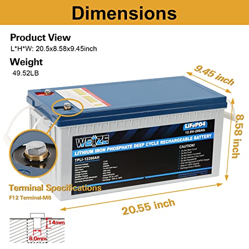 Weize 12V 100Ah LiFePO4 Lithium Battery with Smart BMS D8810