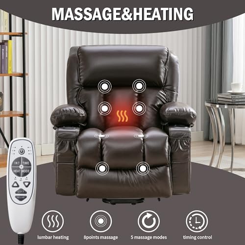 FLEXISPOT XL31 Power Lift Recliner Chair for Elderly, Electric Massage & Heat, PU Leather, Black C786106