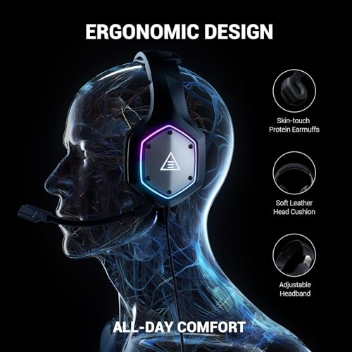 EKSA E1000 Gaming Headset with Noise Canceling Mic, 7.1 Surround Sound, Blue A702814