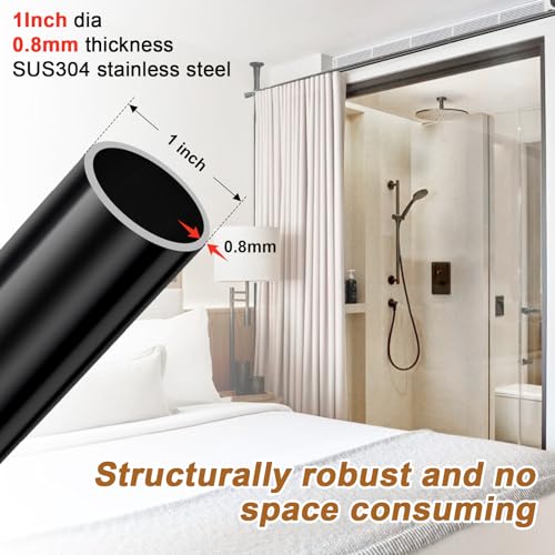 Tension Room Divider Curtain Rod, No Drilling, Heavy Duty Metal, Black L878936