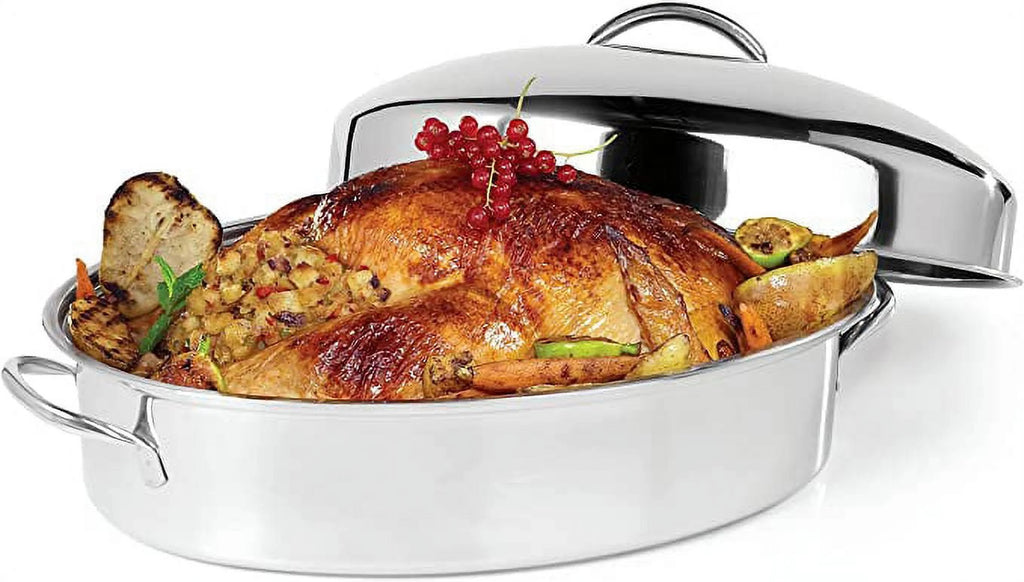Oval Turkey Roaster with Rack and Lid, 42cm Stainless Steel H921
