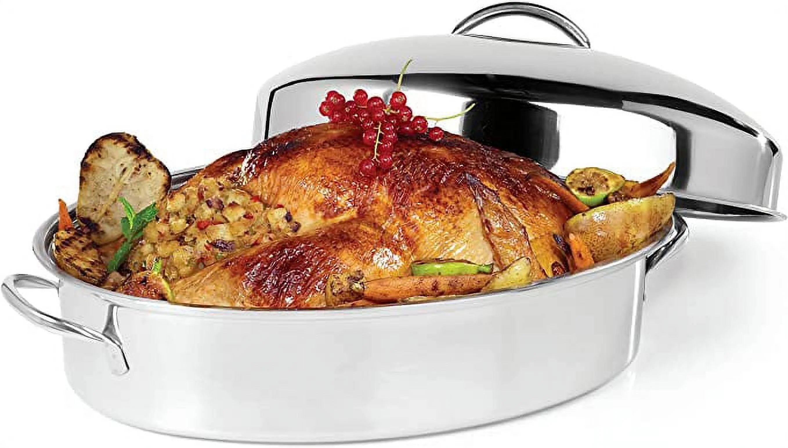 Oval Turkey Roaster with Rack and Lid, 42cm Stainless Steel H921