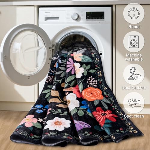 8x10 Floral Washable Area Rug for Living Room, Vintage Soft Non-Slip Carpet Z978379