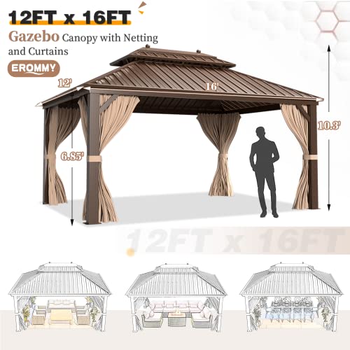 EROMMY 14'x20' Hardtop Gazebo Double Roof Galvanized Steel Outdoor Pavilion G3084
