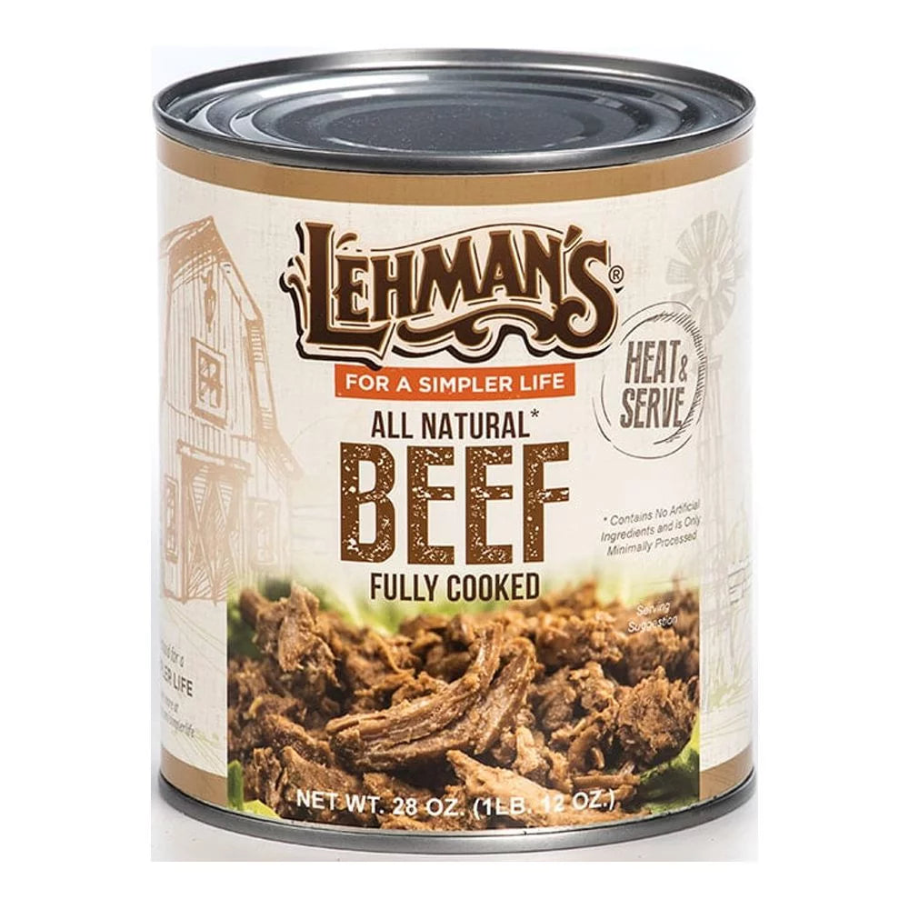 Lehman's All Natural USA Made Ready to Eat Canned Beef Meat, 28 oz Cans, Case of 12