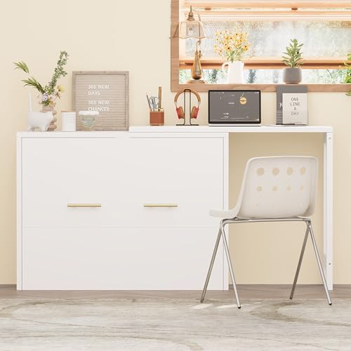 Twin Murphy Bed with Mattresses and Adjustable Desk, White L560588