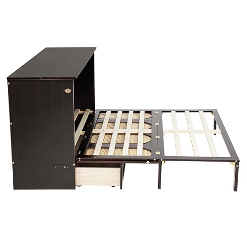 Queen Murphy Bed with Desk and Removable Shelves, USB Port, White H566492