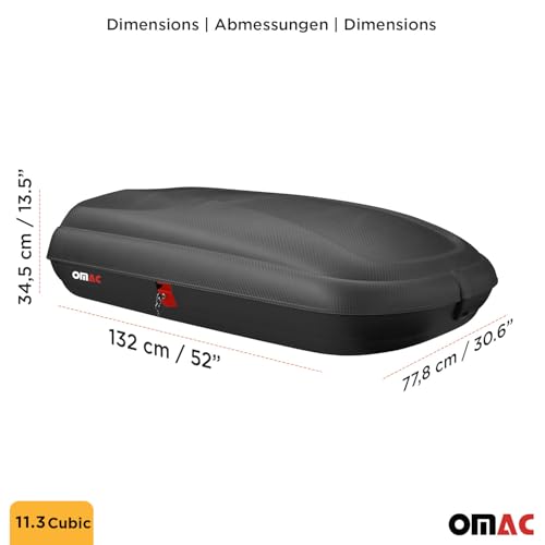 OMAC Car Rooftop Cargo Box 11.3 Cubic Feet Carbon Fiber Textured U552