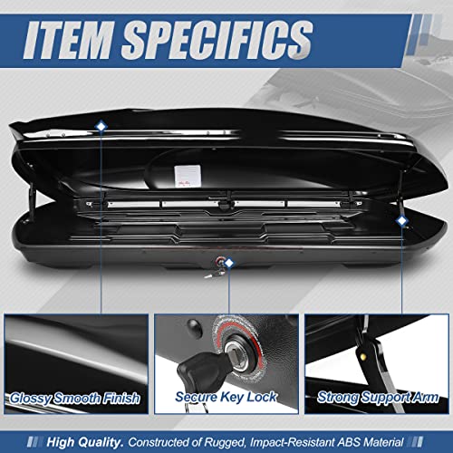 Auto Dynasty Hard Shell Roof Top Car Storage Cargo Carrier, Glossy Black L344