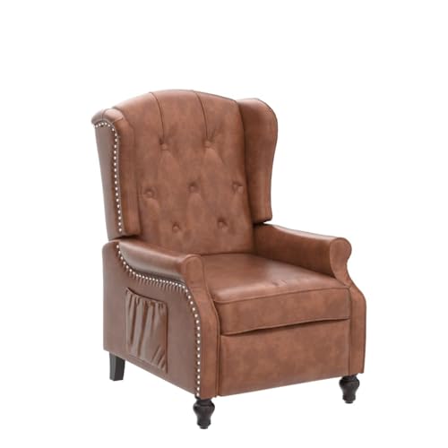 Wingback Recliner Chair with Massage and Heat, Tufted Fabric, Wooden Legs D91574