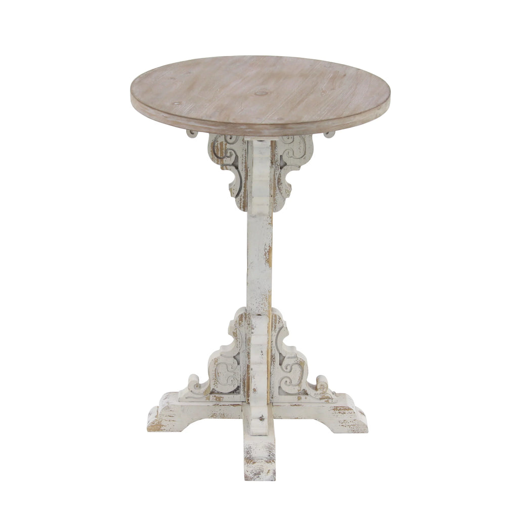 DecMode 16" x 23" White Wood Carved Scroll Accent Table O977