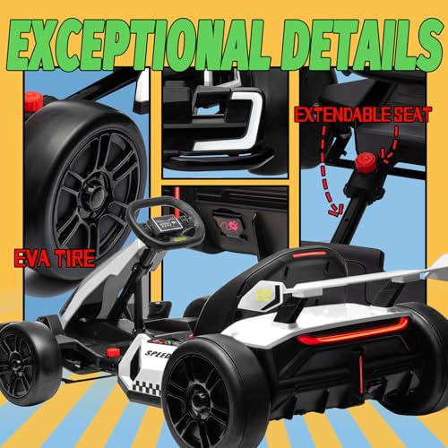 KerryYoo K61 Electric Drift Kart for Kids, 24V Ride On Toy with Adjustable Seat, Blue R5418