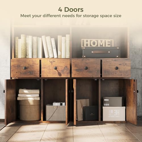 IRONCK 78.7" Bookcase with 4 Drawers and 4 Doors, 6 Tier, Vintage Black Z686086