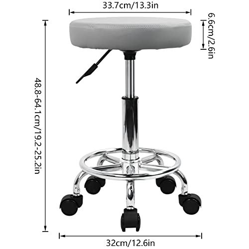 KKTONER PU Leather Round Rolling Stool with Foot Rest Swivel Height Adjustment (Pink) Q8561