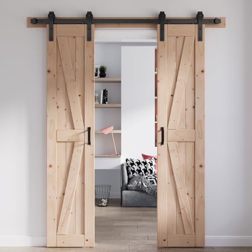 FREDBECK 48in x 80in Sliding Wood Barn Door with 8FT Hardware Kit V8036