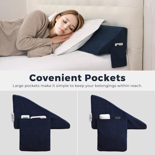 Vekkia King Bed Wedge Pillow for Headboard Mattress Gap Filler, Blue 76"x10"x6" C139495