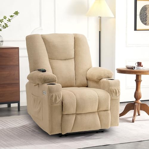 MCombo Zero Gravity Power Recliner Chair with Heat and Vibration Massage, USB & Type C Ports, Cup Holders, Fabric 8015 (Brown) Z599462