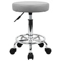 KKTONER PU Leather Round Rolling Stool with Foot Rest Swivel Height Adjustment (Pink) Q8561