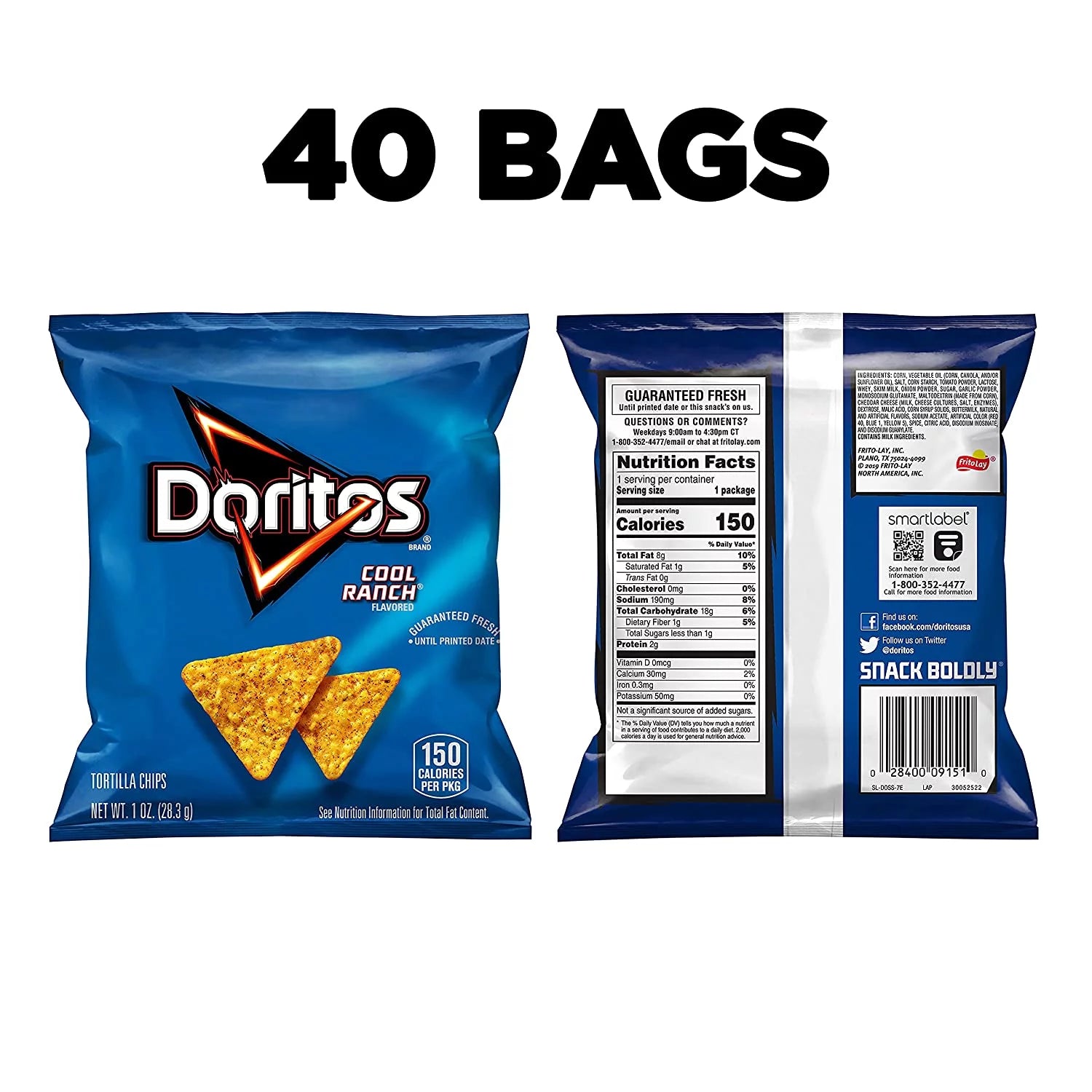 Doritos Cool Ranch Tortilla Chips, 1 oz Bags, 40 Count D8153