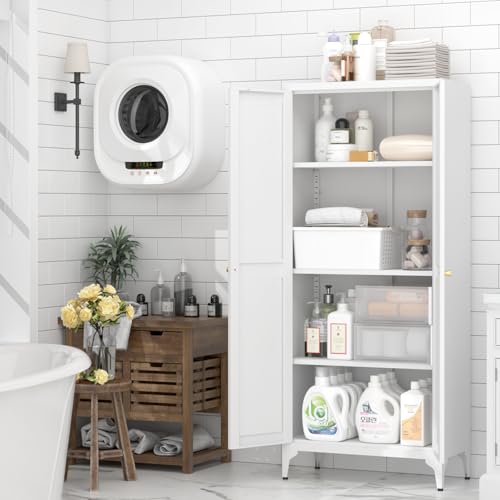 GREATMEET 65" Tall Kitchen Pantry Cabinet, White Metal Farmhouse Cupboard with Adjustable Shelves D202