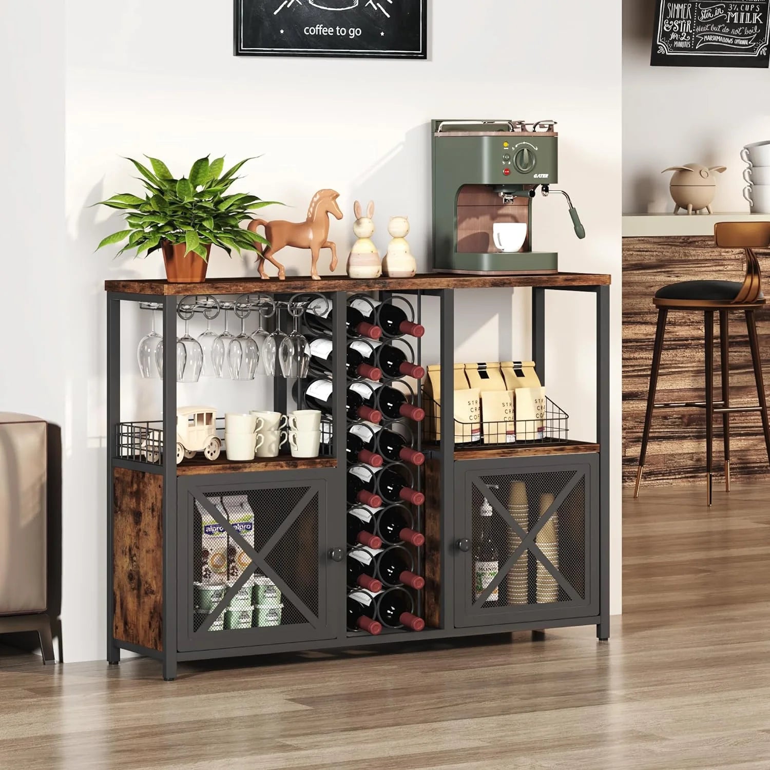 Wooded Coffee Bar Cabinet with Storage Sideboard I2315