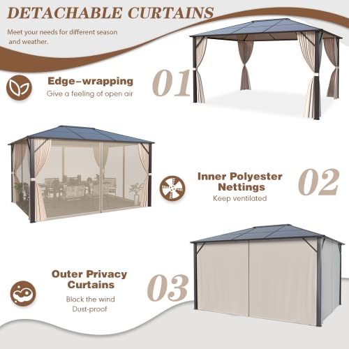 EROMMY 10' x 12' Hardtop Gazebo with Aluminum Frame and Double Roof Q573