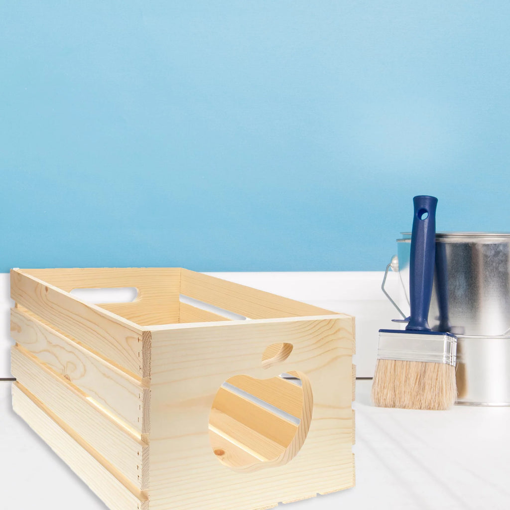 Leisure Arts Good Wood Wooden Crate with Apple Cutout, Unfinished Pine, 17.75" x 12" x 9.5" C122