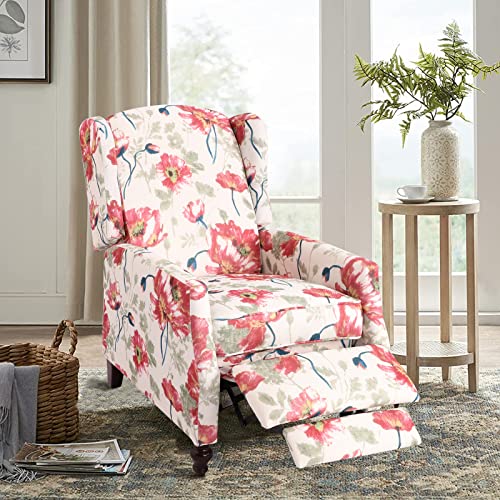 Wingback Recliner Chair with Massage and Heat, Tufted Fabric, Wooden Legs D91574
