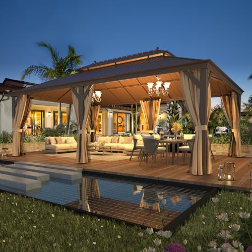 EROMMY 14'x20' Hardtop Gazebo Double Roof Galvanized Steel Outdoor Pavilion G3084