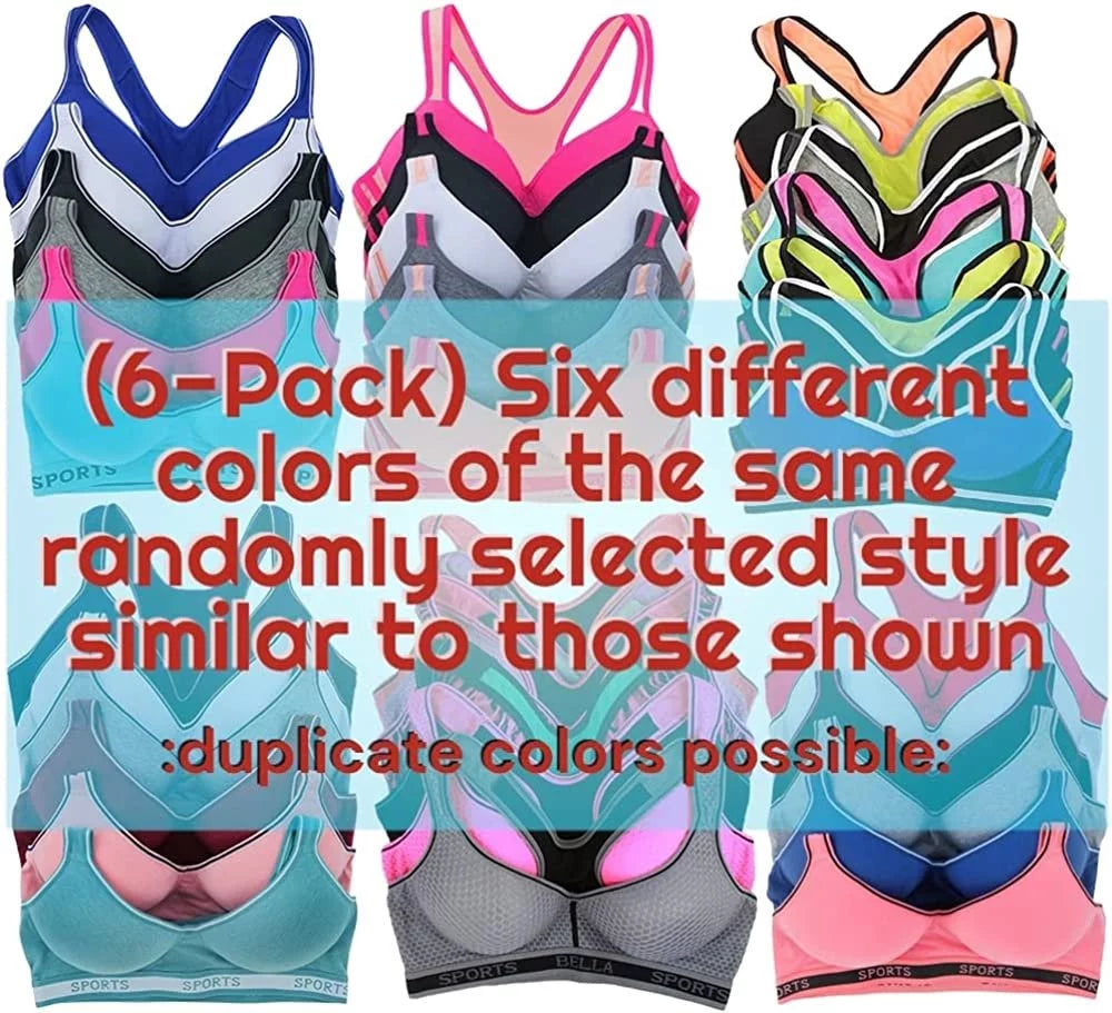 ToBeInStyle Women's 6-Pack Assorted Print Sports Bras, Size 40C M19298