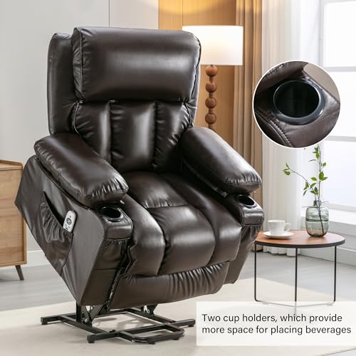 FLEXISPOT XL31 Power Lift Recliner Chair for Elderly, Electric Massage & Heat, PU Leather, Black C786106