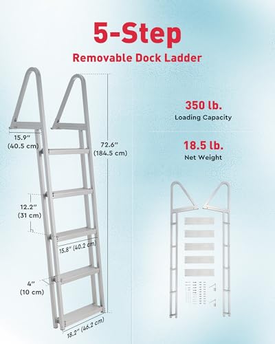 CO-Z 3 Step Removable Dock Ladder for Pontoon Boat, Aluminum Swim Ladder with Nonslip Tread O80708