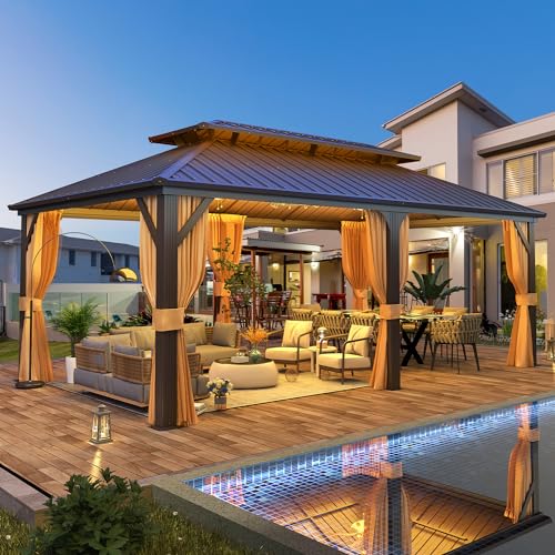 EROMMY 14'x20' Hardtop Gazebo Double Roof Galvanized Steel Outdoor Pavilion G3084