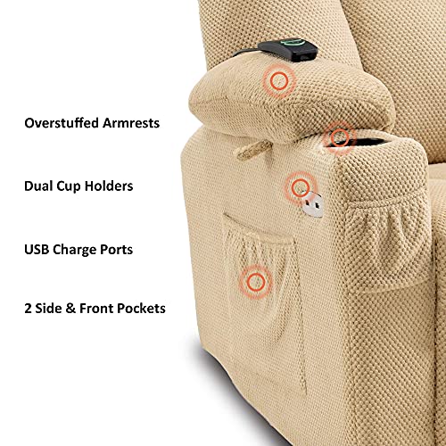 MCombo Zero Gravity Power Recliner Chair with Heat and Vibration Massage, USB & Type C Ports, Cup Holders, Fabric 8015 (Brown) Z599462