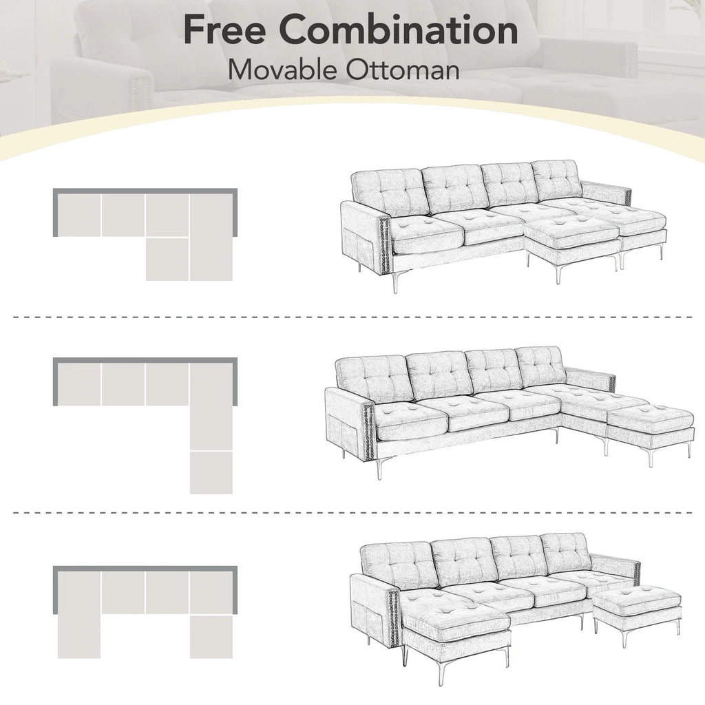 Soges U-Shaped Sectional Sofa with Ottoman, Gray, 110"x54" O53345