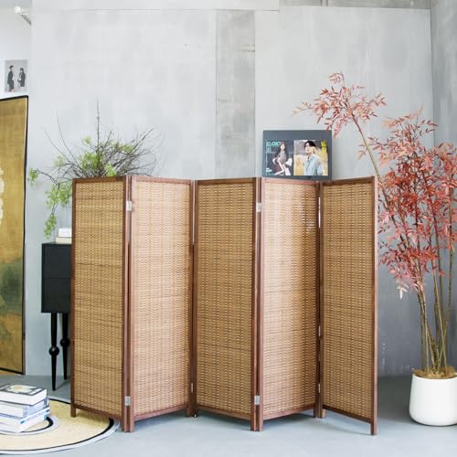 3 Panel Bamboo Room Divider, Double Sided, Brown, 47.2"H E393
