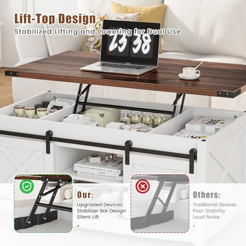 48" Farmhouse Lift Top Coffee Table with Storage, White E473872